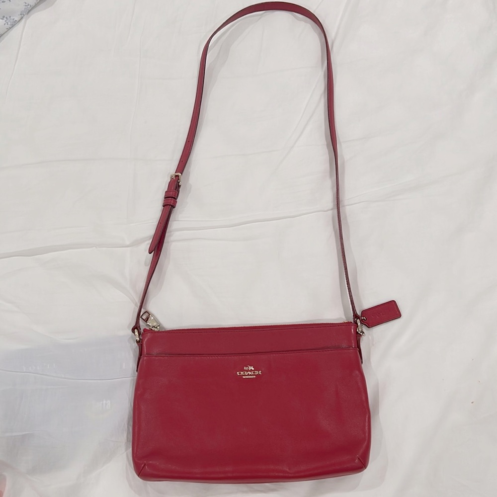 EUC Authentic Leather Coach cross body/ shoulder bag red color
